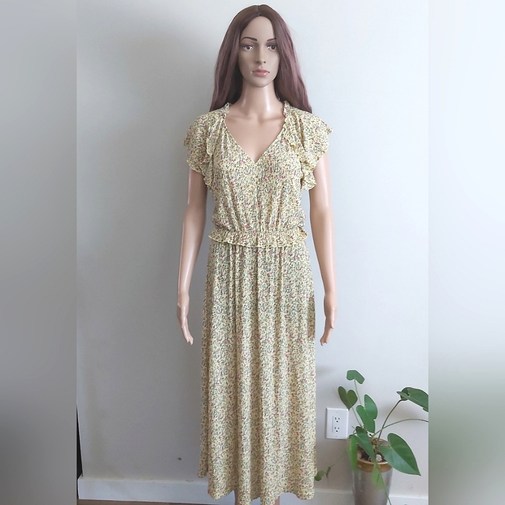 Mango Floral Maxi Dress - Yellow and Green